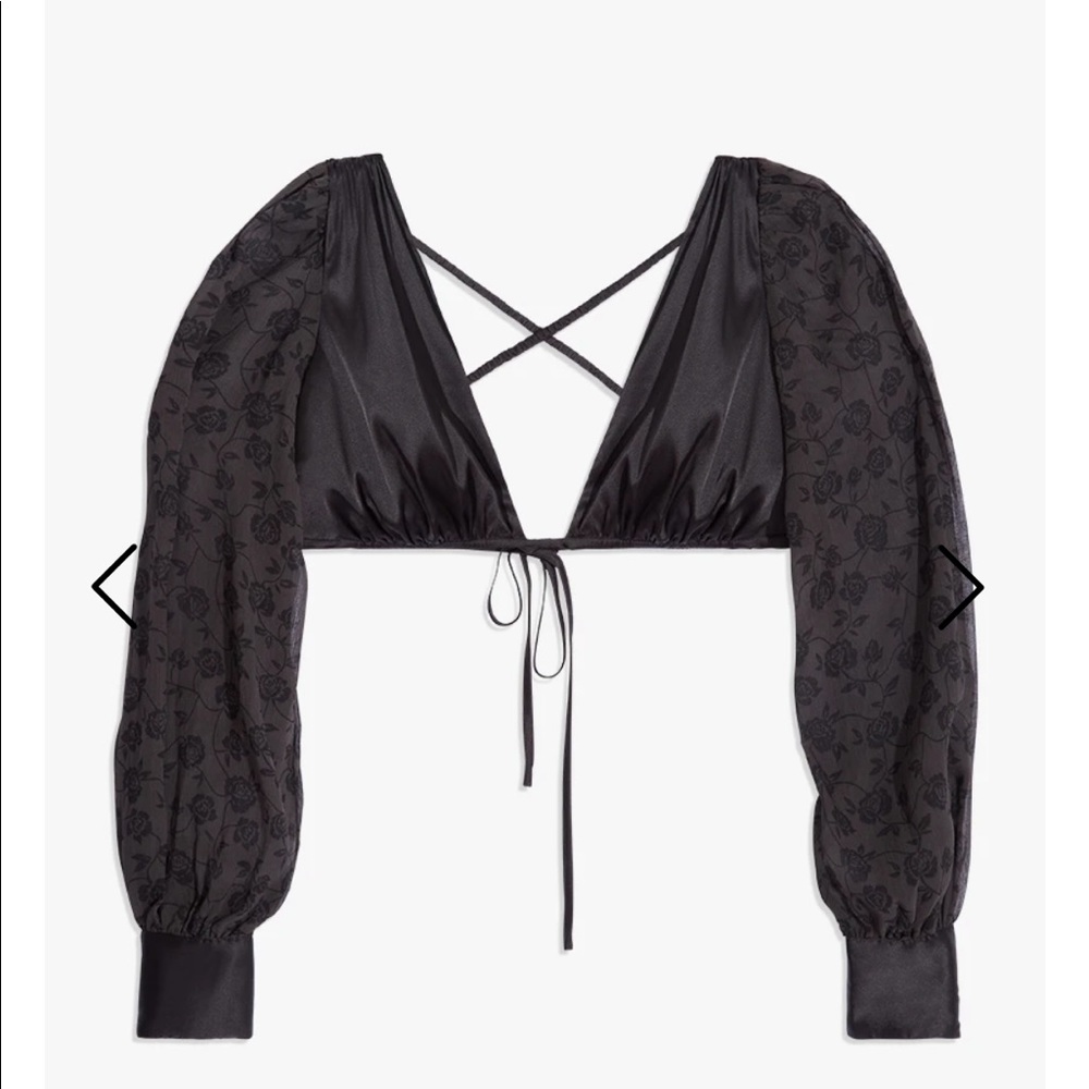 Weworewhat Puff Sleeve Tie Back Top, Black XS